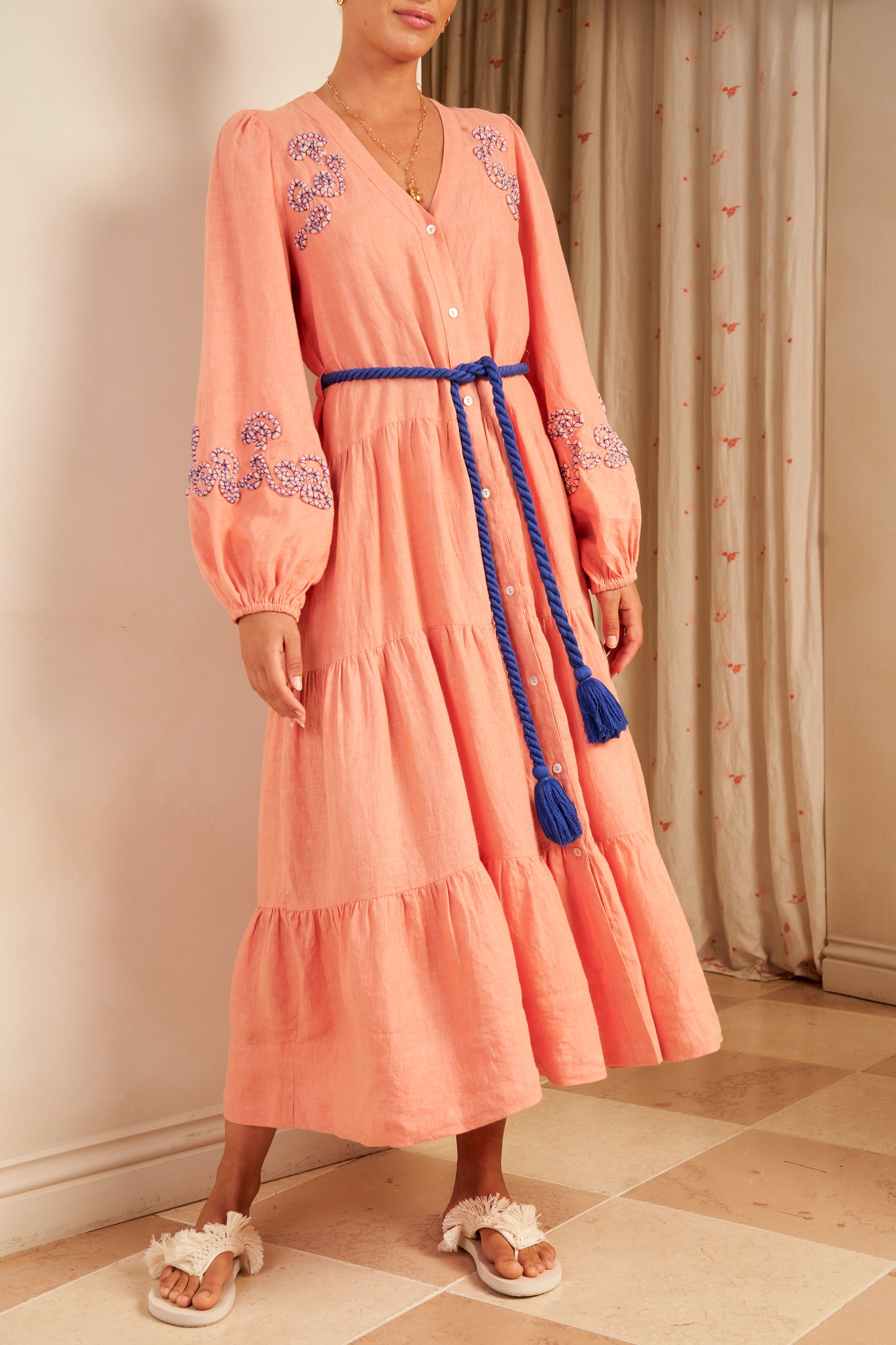 Larissa Long Sleeve Midi Dress, Coral