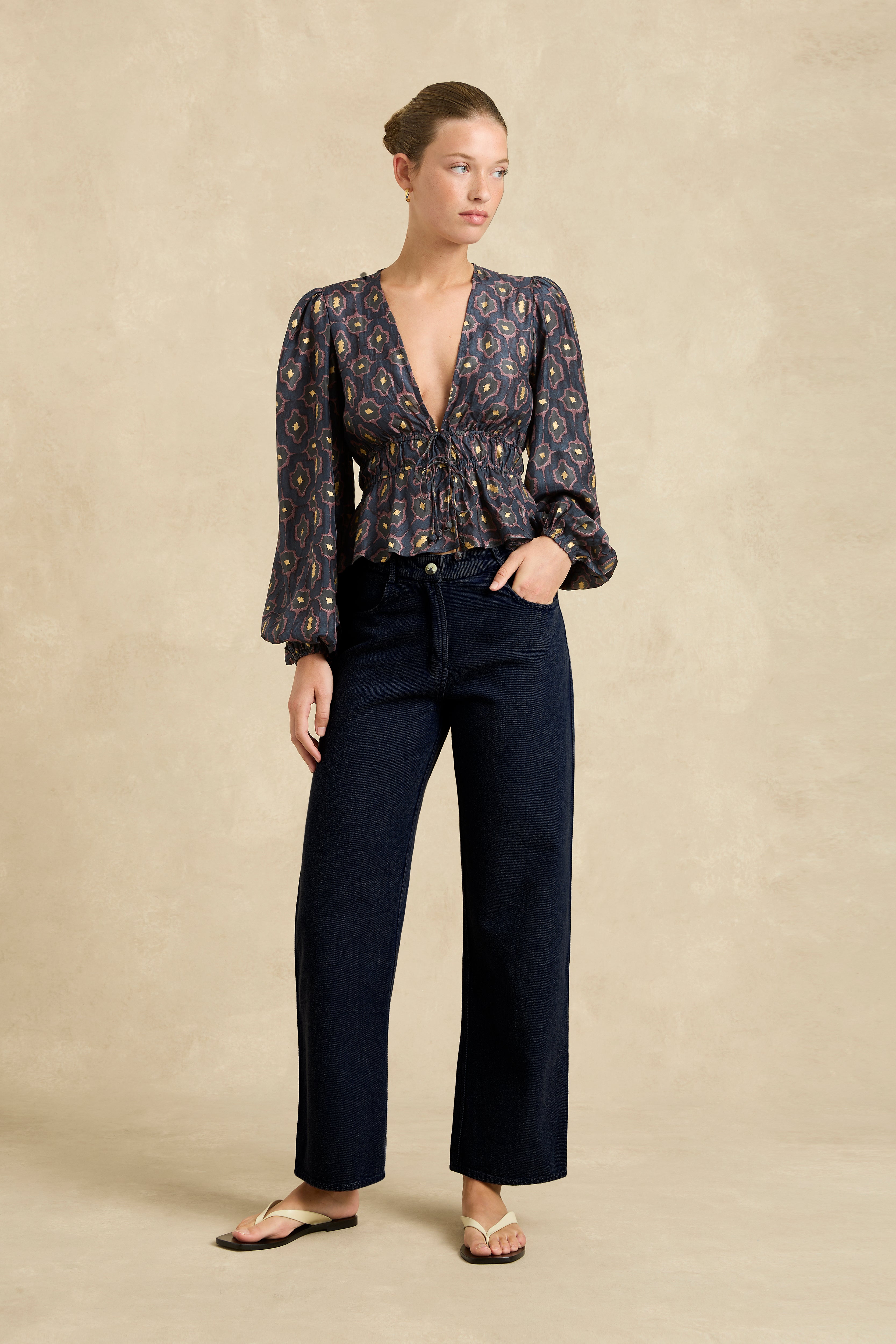 Lola Blouse - Ripple Charcoal/Gold
