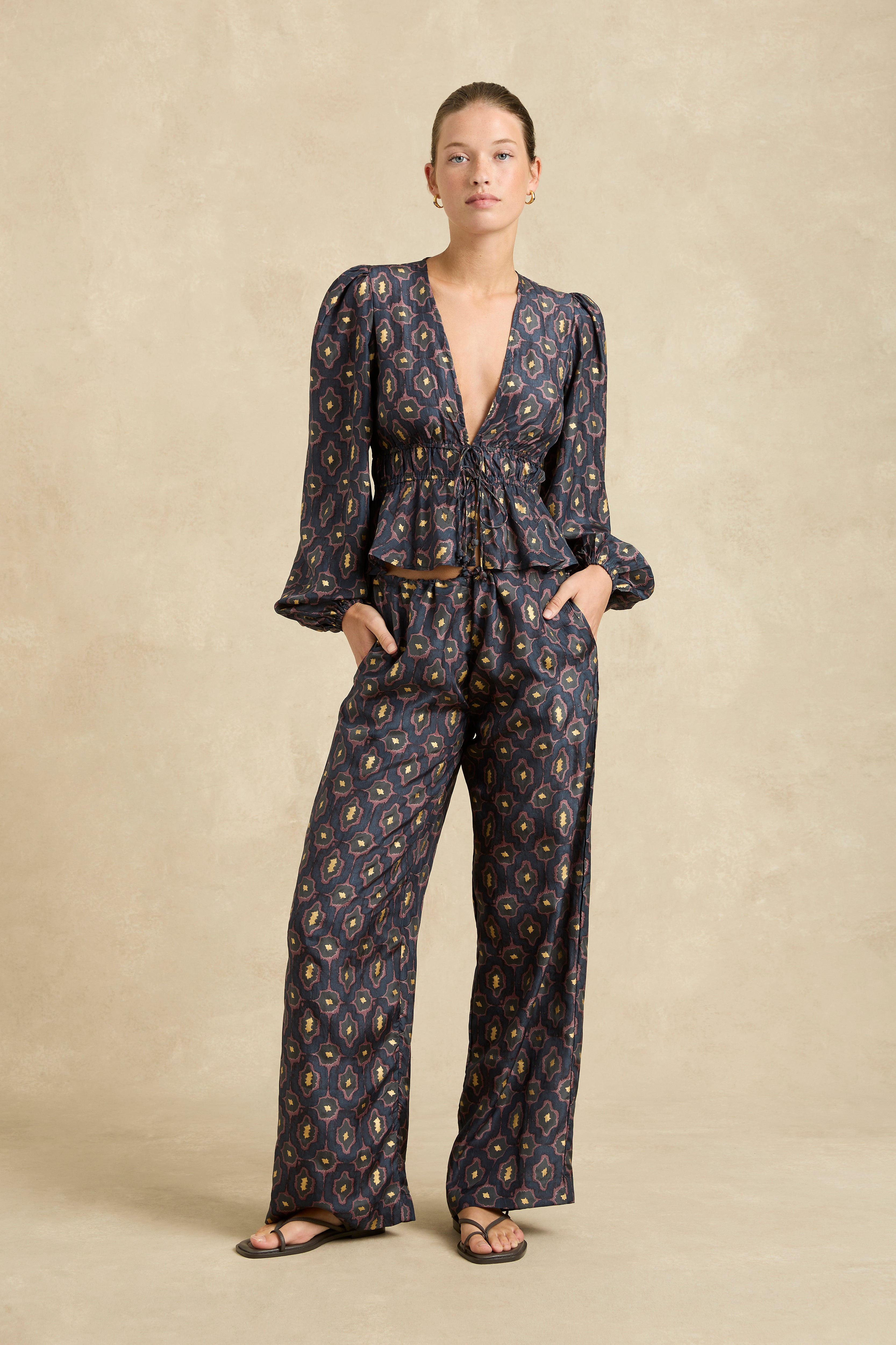 Lola Blouse - Ripple Charcoal/Gold