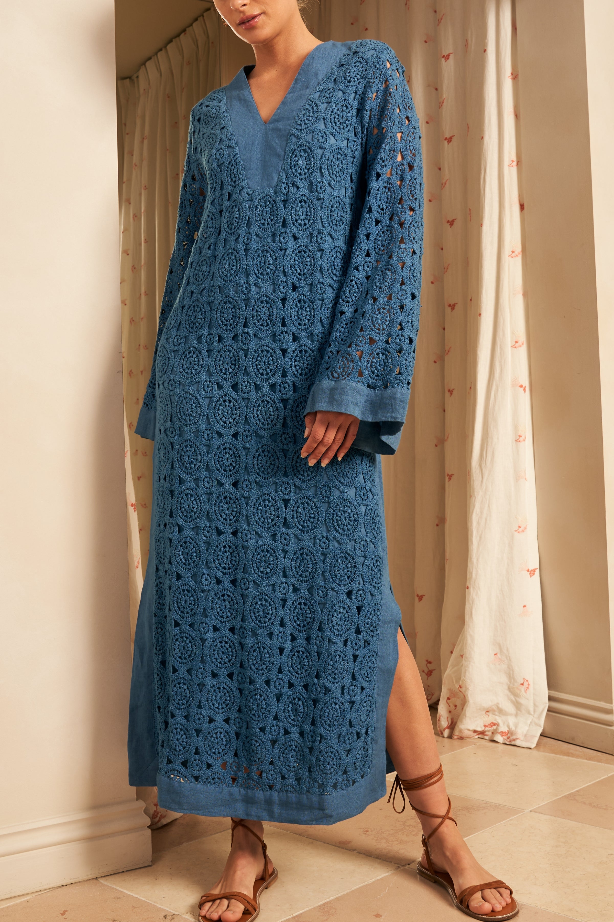 Samara Lace Maxi Kaftan Dress, Cielo