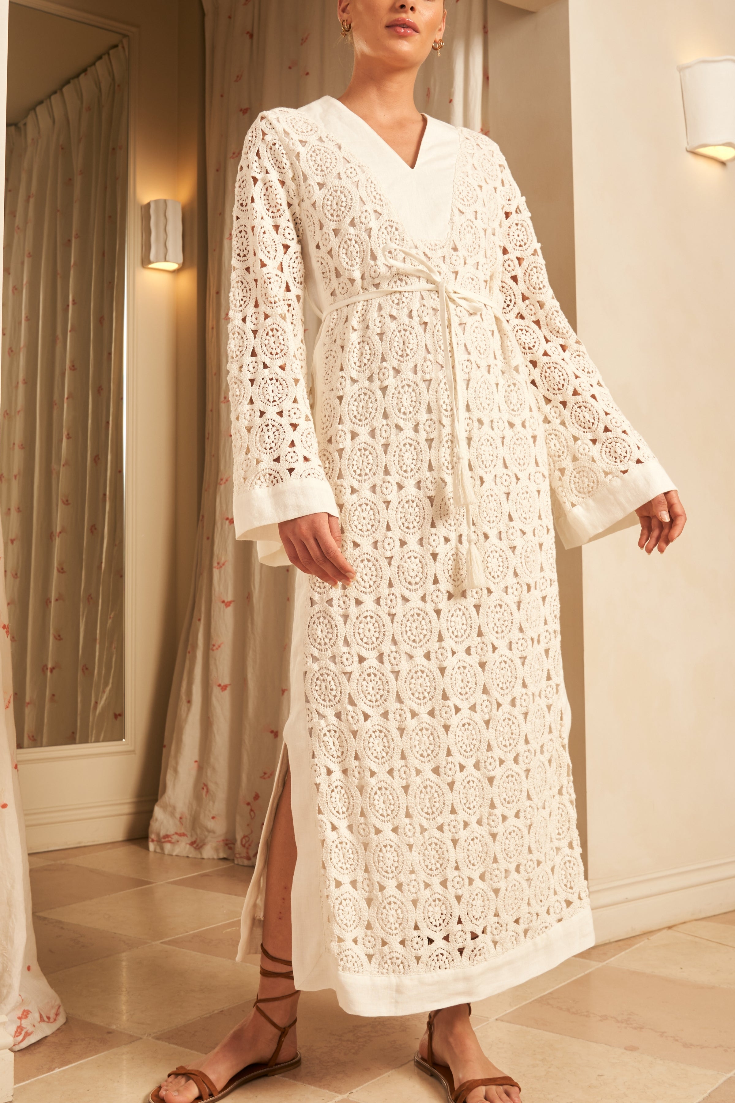 Samara Lace Kaftan Dress, Gardenia