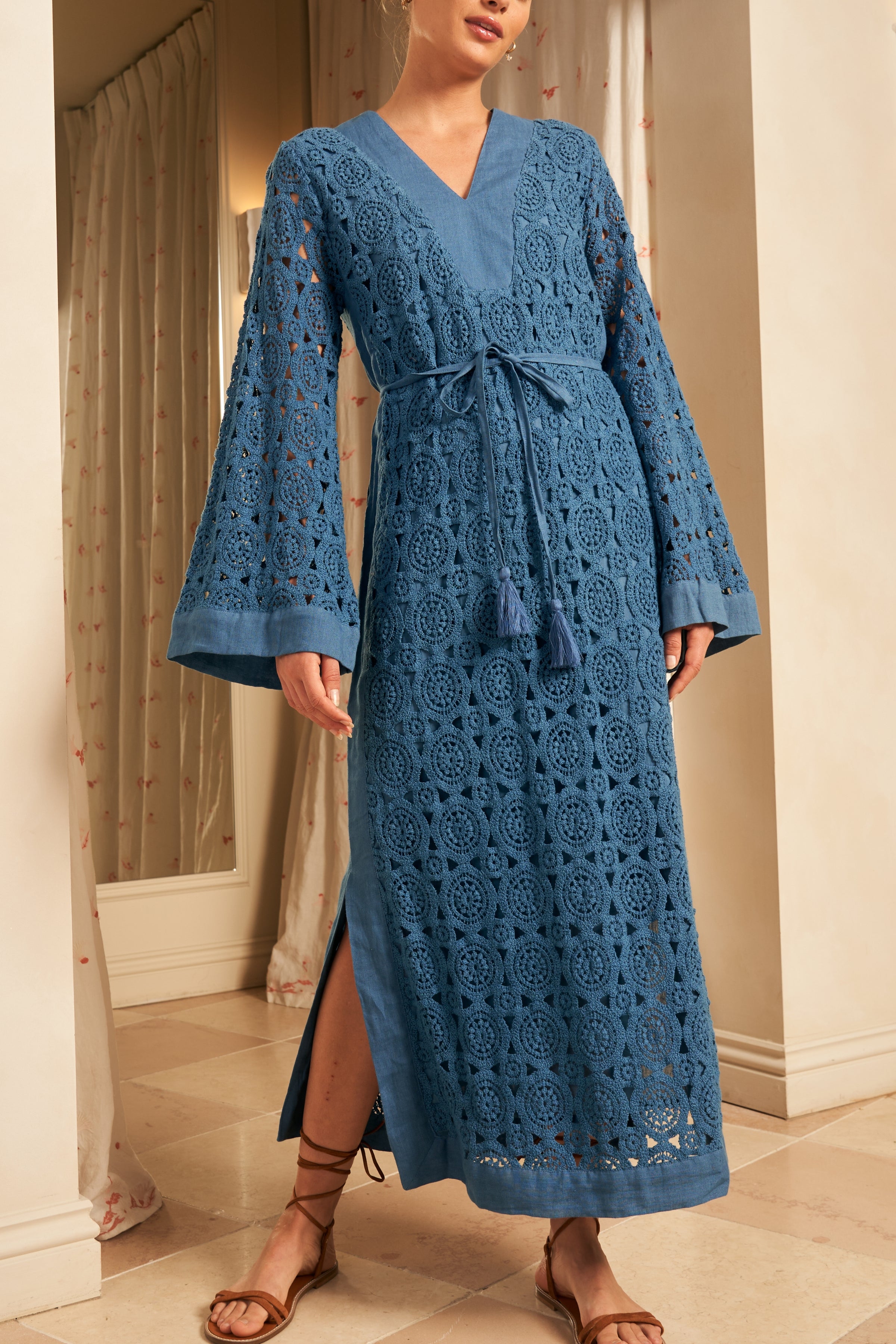 Samara Lace Maxi Kaftan Dress, Cielo