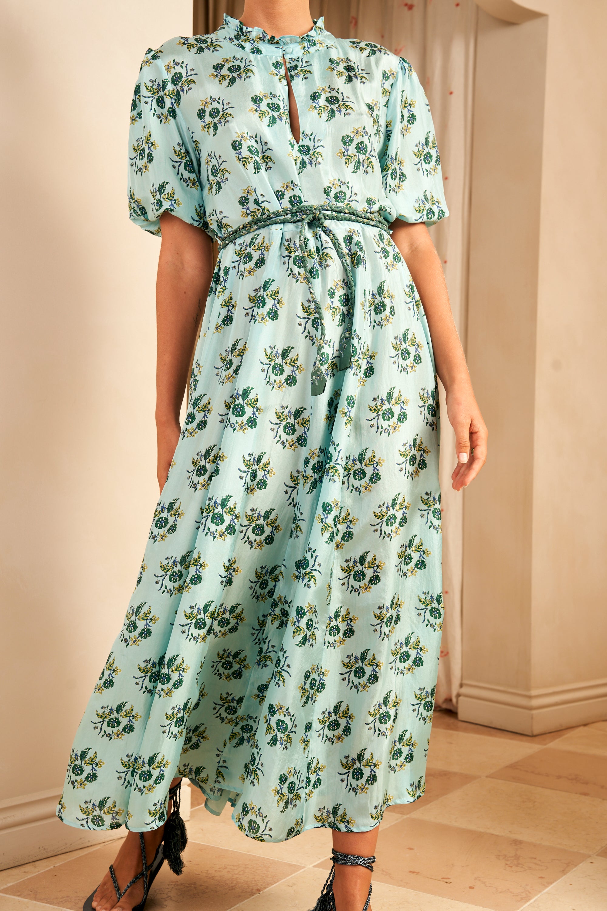 Oceanus Short Sleeve Maxi Dress, Seafoam