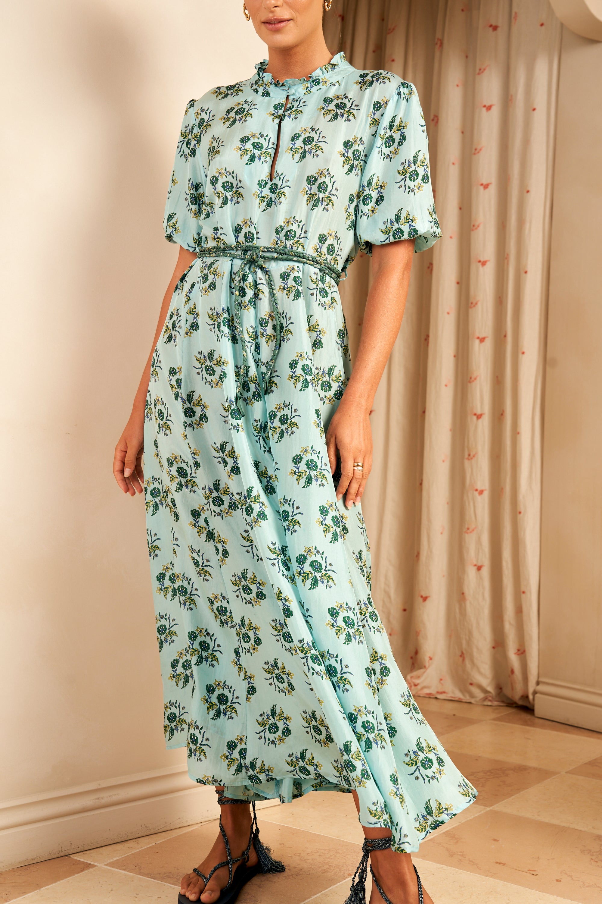 Oceanus Short Sleeve Maxi Dress, Seafoam