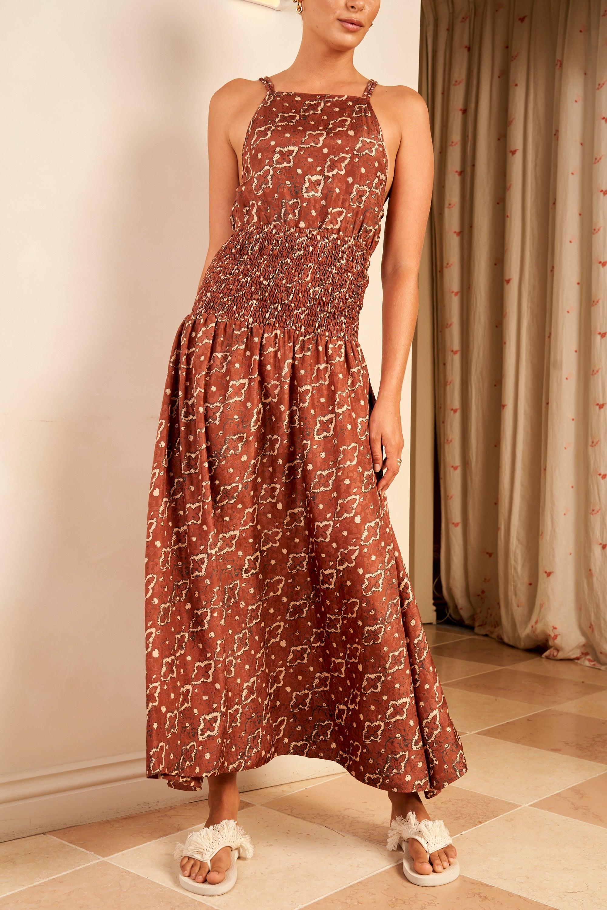 Suki Open Back Maxi Dress, Tan