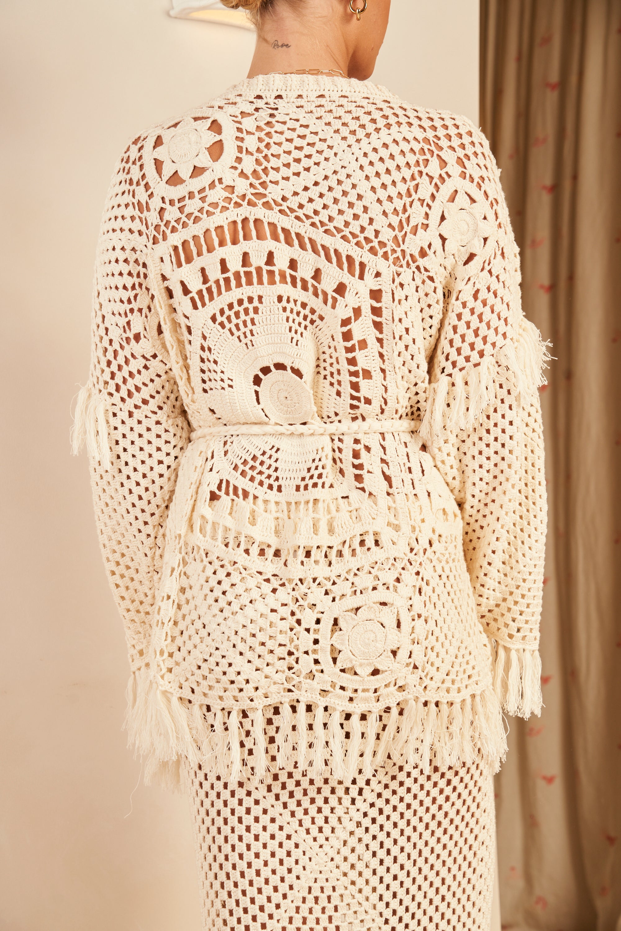 Portia Hand Crochet Cardigan, Pearl