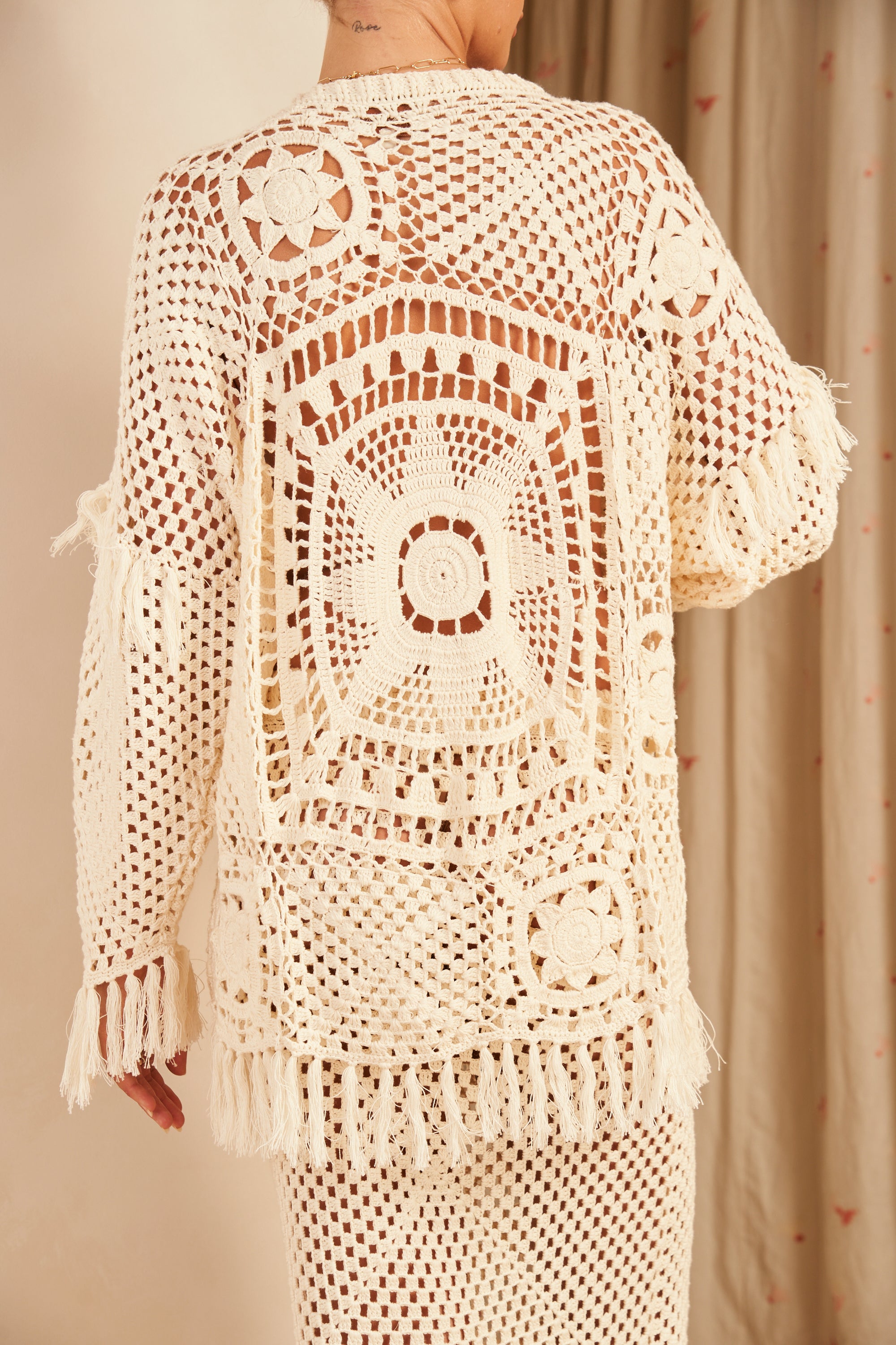 Portia Hand Crochet Cardigan, Pearl