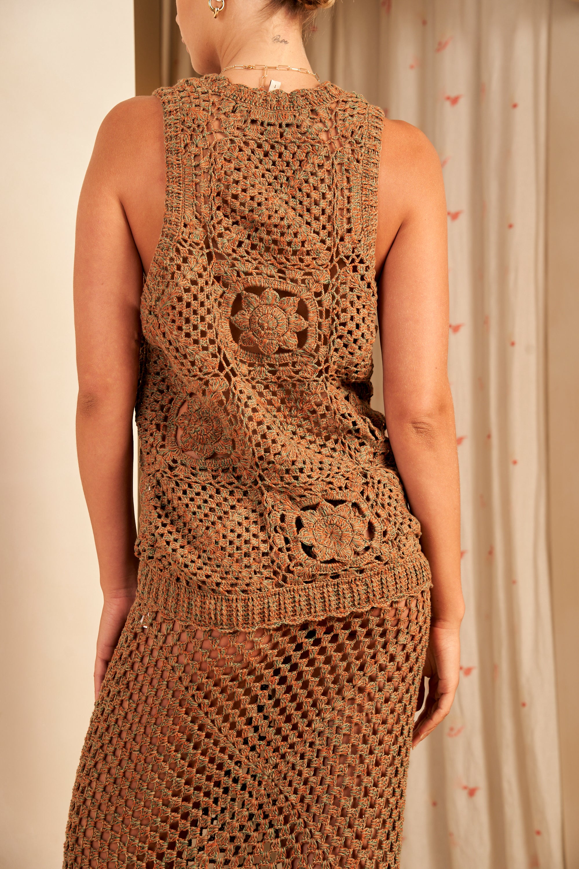 Thea Hand Crochet Vest, Haze