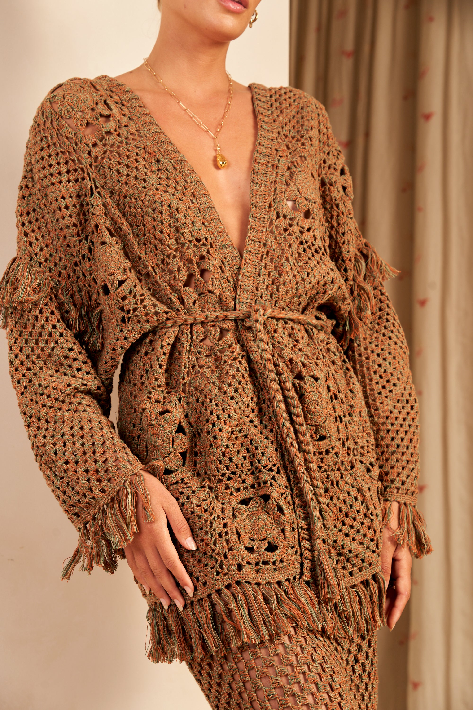 Portia Hand Crochet Cardigan, Haze