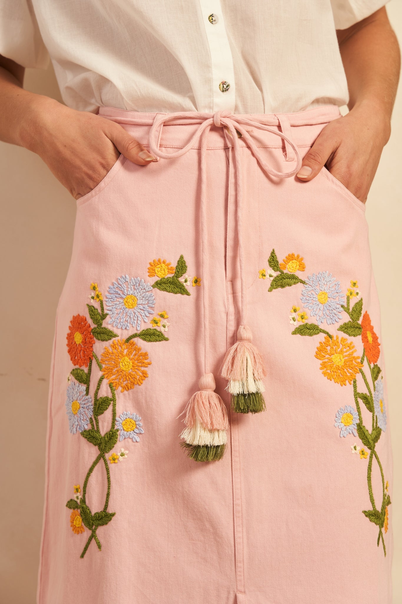 Paula Embroidered Midi Skirt, Camelia Rosa