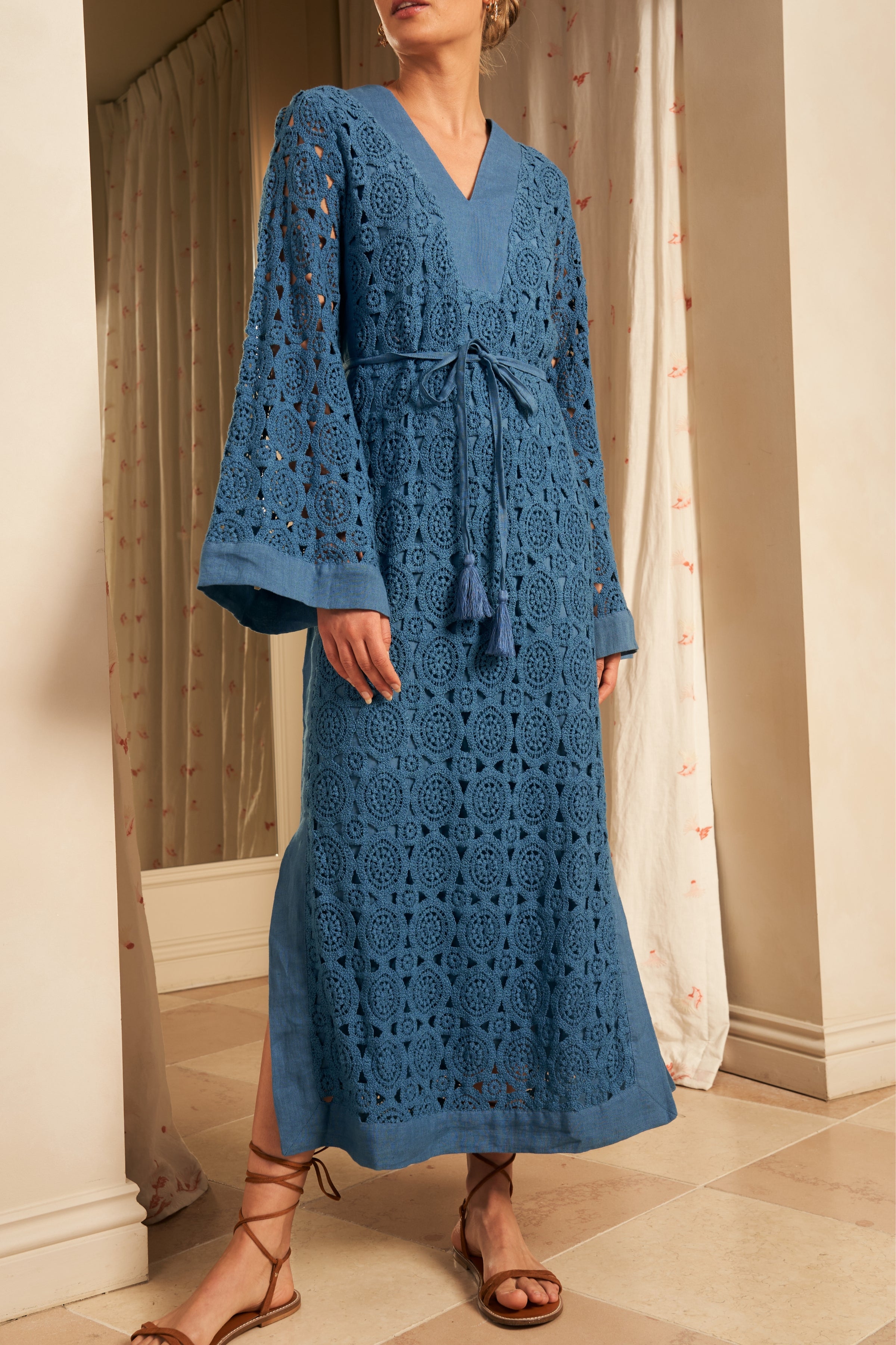 Samara Lace Maxi Kaftan Dress, Cielo