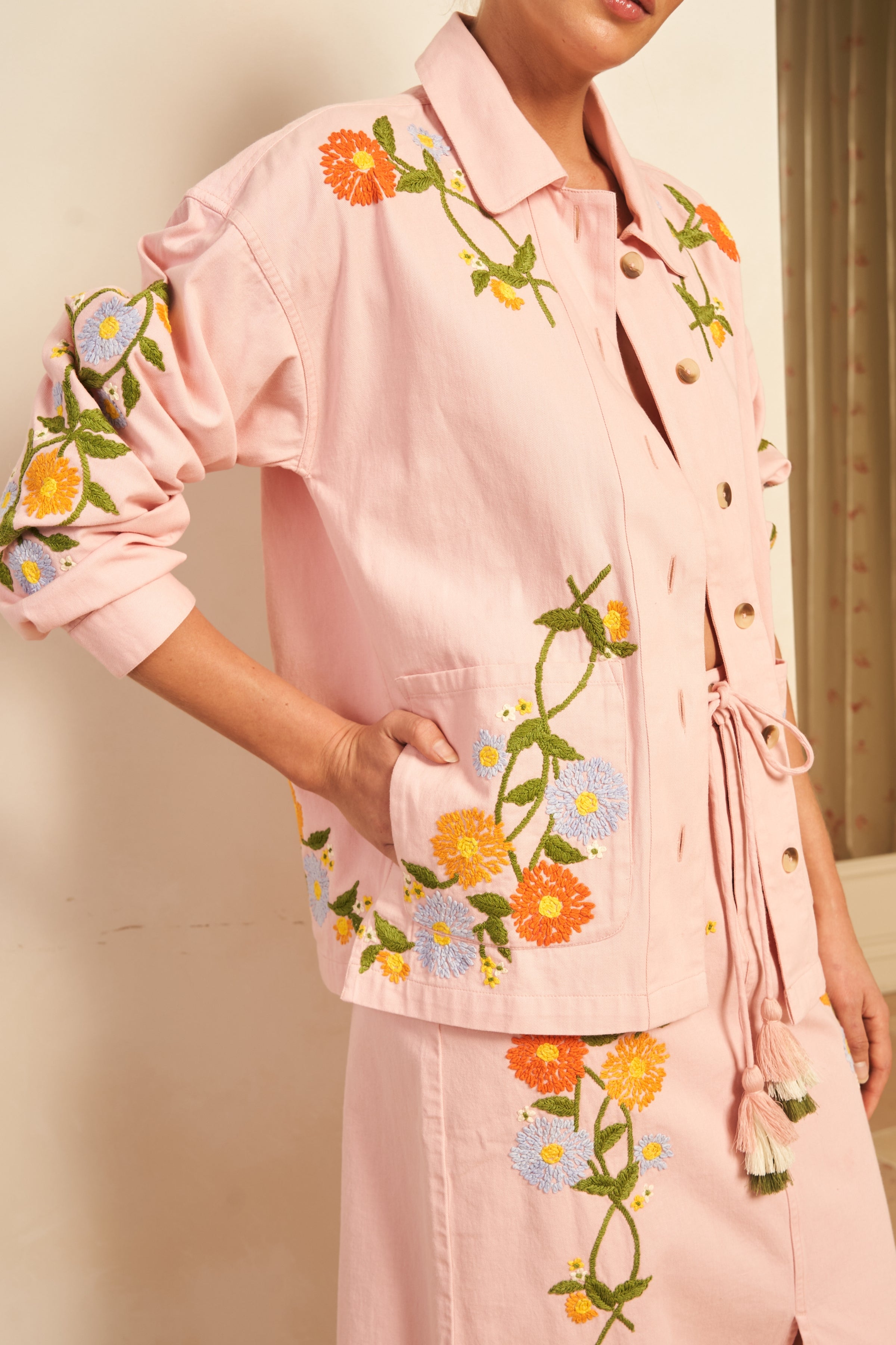 Emala Shirt Jacket, Camelia Rosa