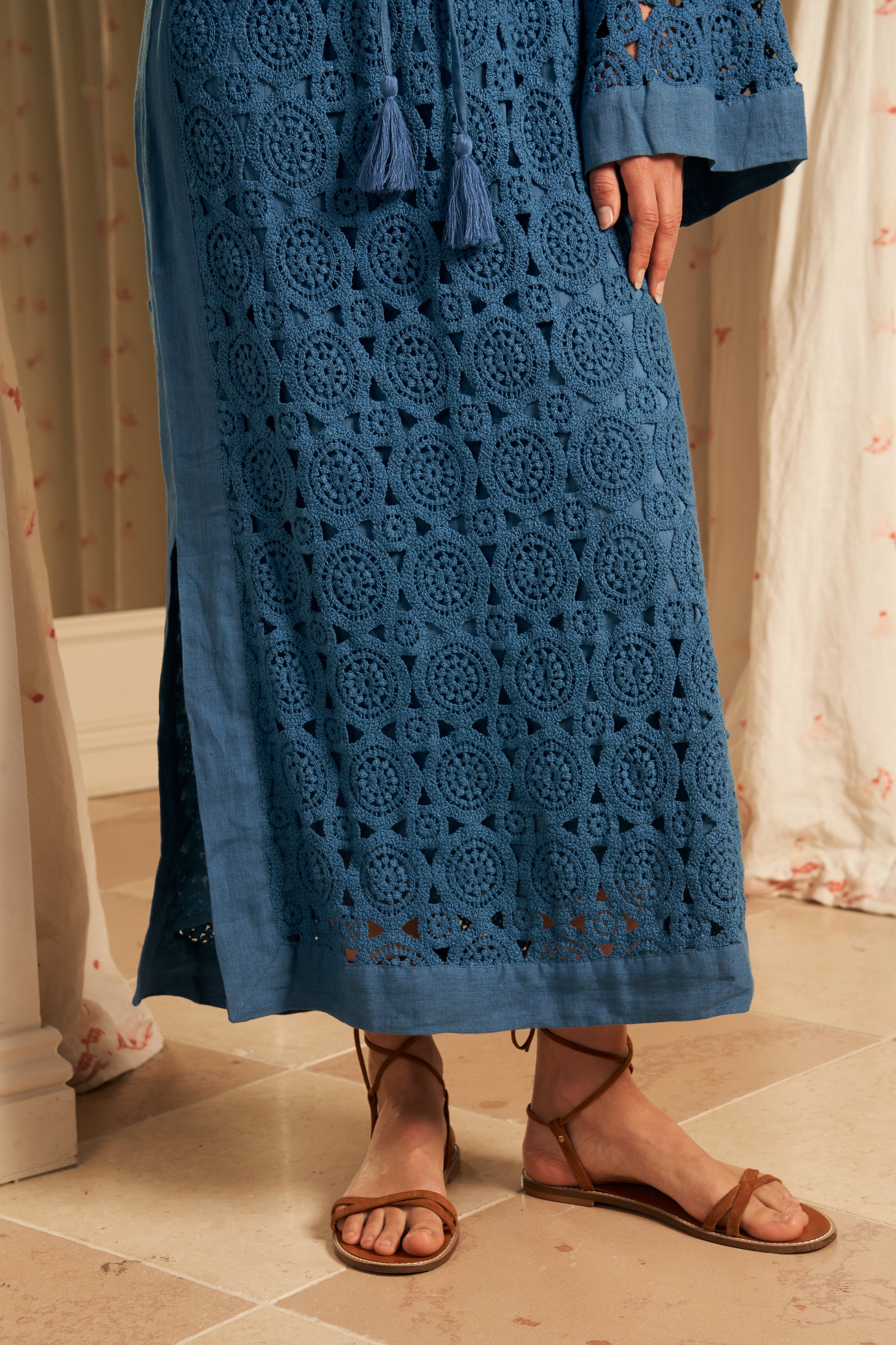 Samara Lace Maxi Kaftan Dress, Cielo