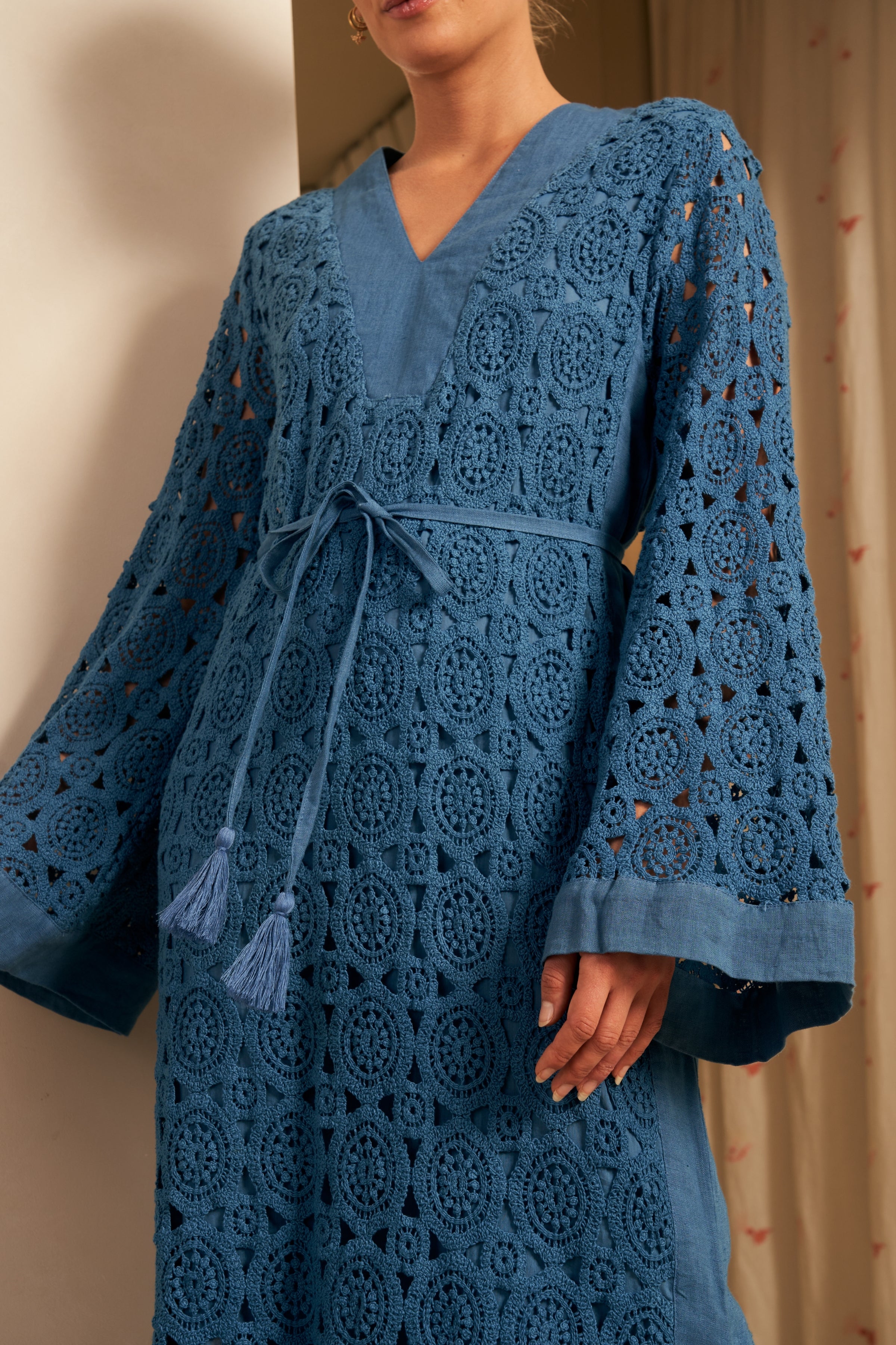 Samara Lace Maxi Kaftan Dress, Cielo