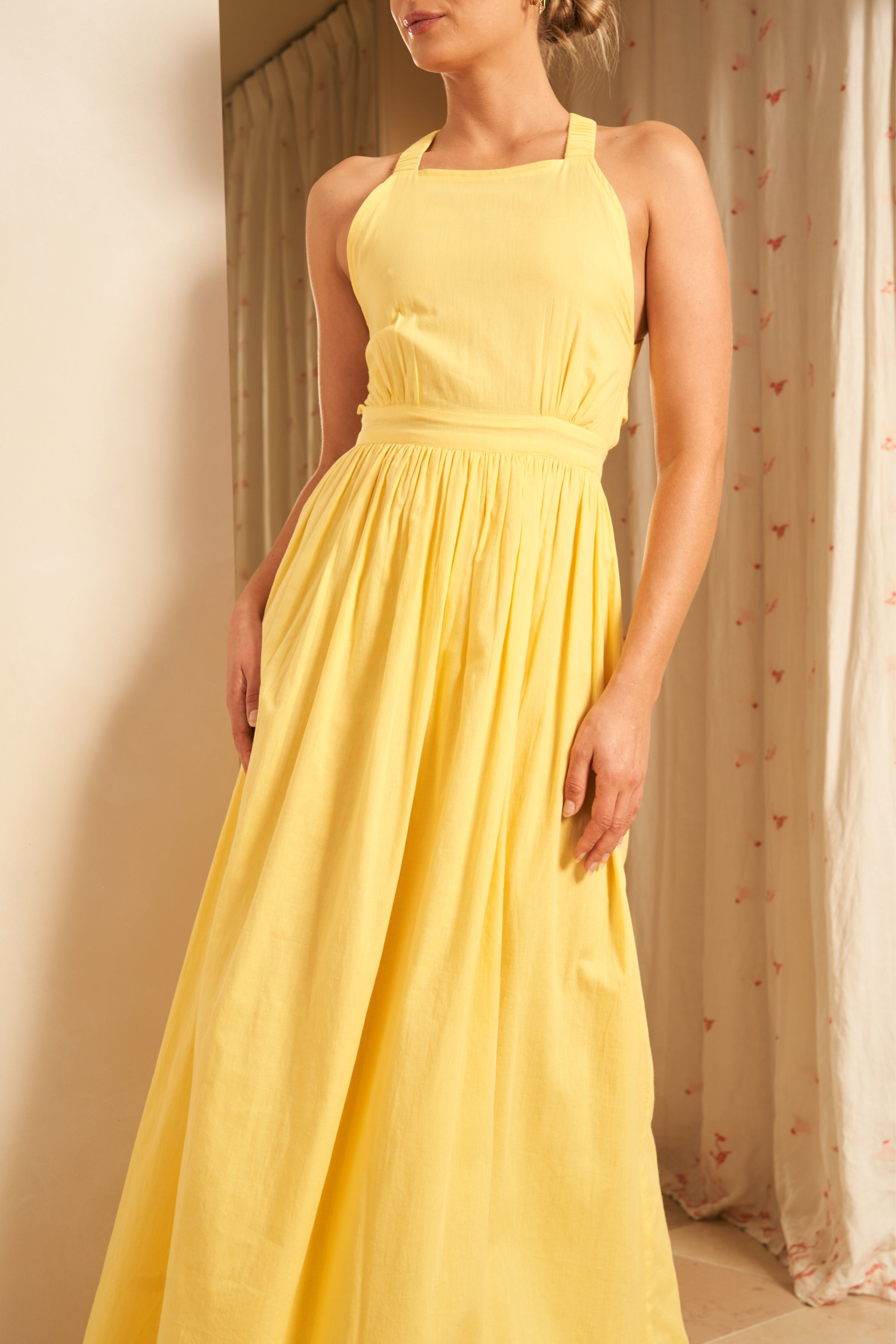 Gabriela Backless Maxi Dress, Amarillo