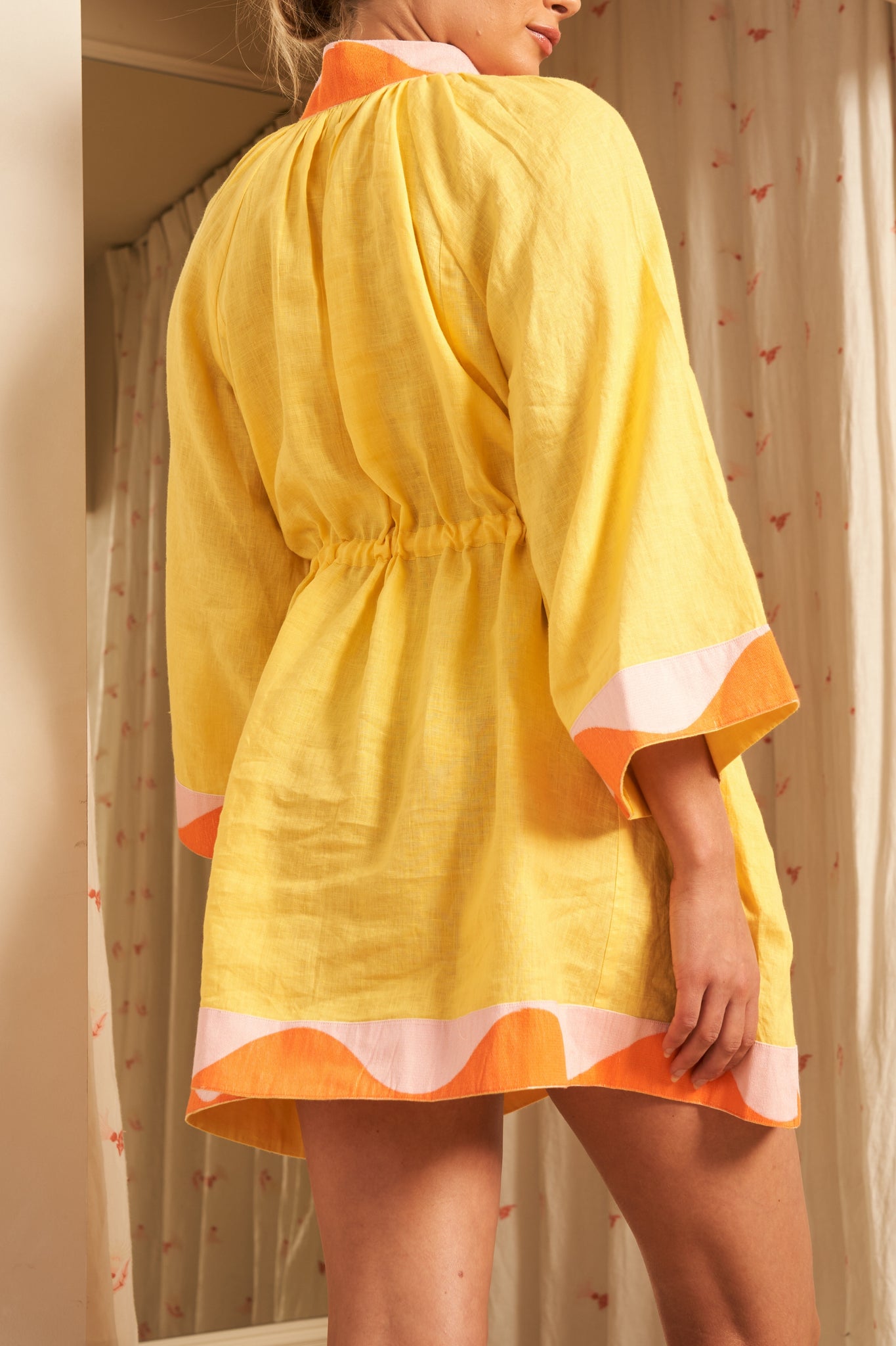 PAULA embroidered wide-sleeve kaftan dress - Yellow