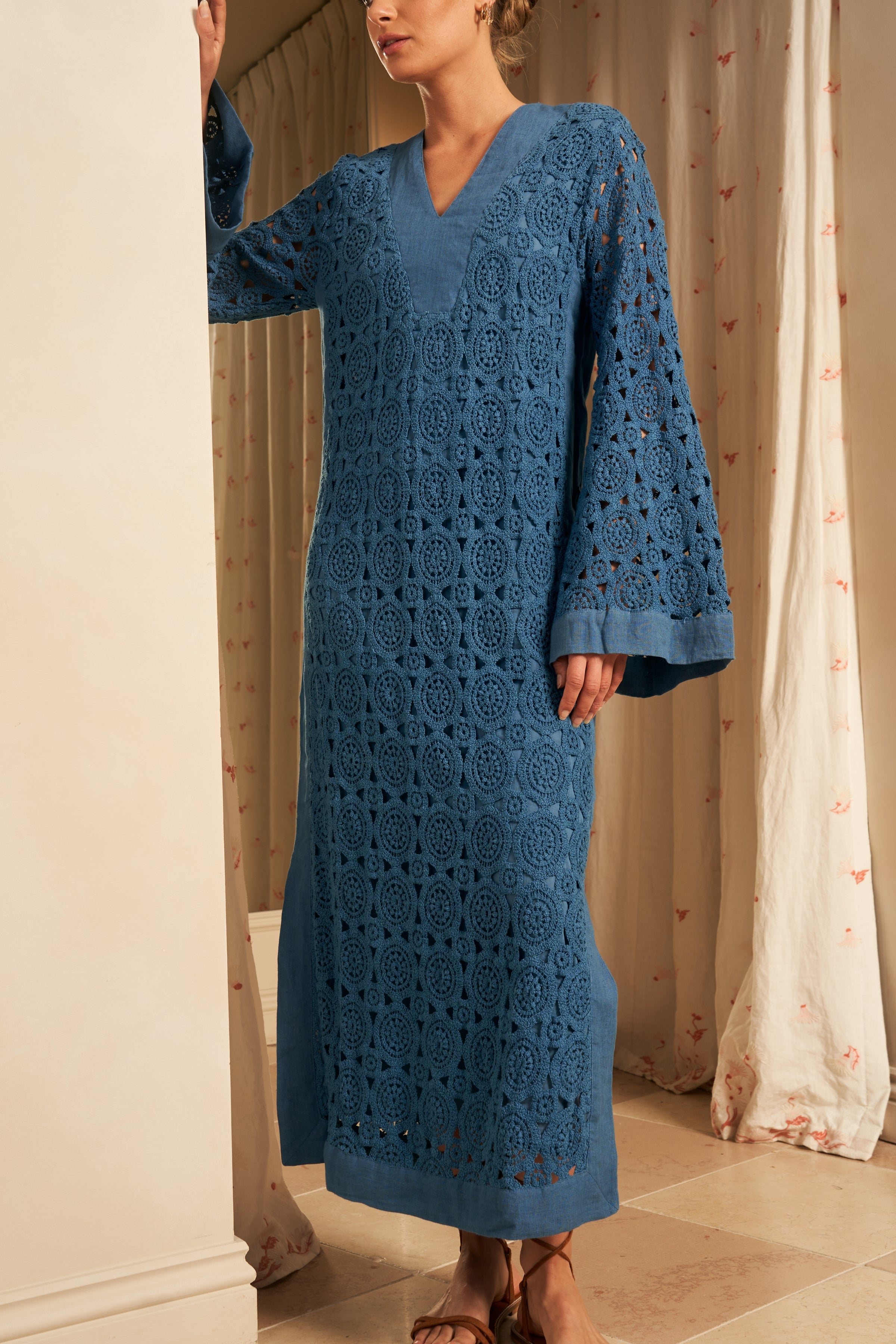 Samara Lace Maxi Kaftan Dress, Cielo