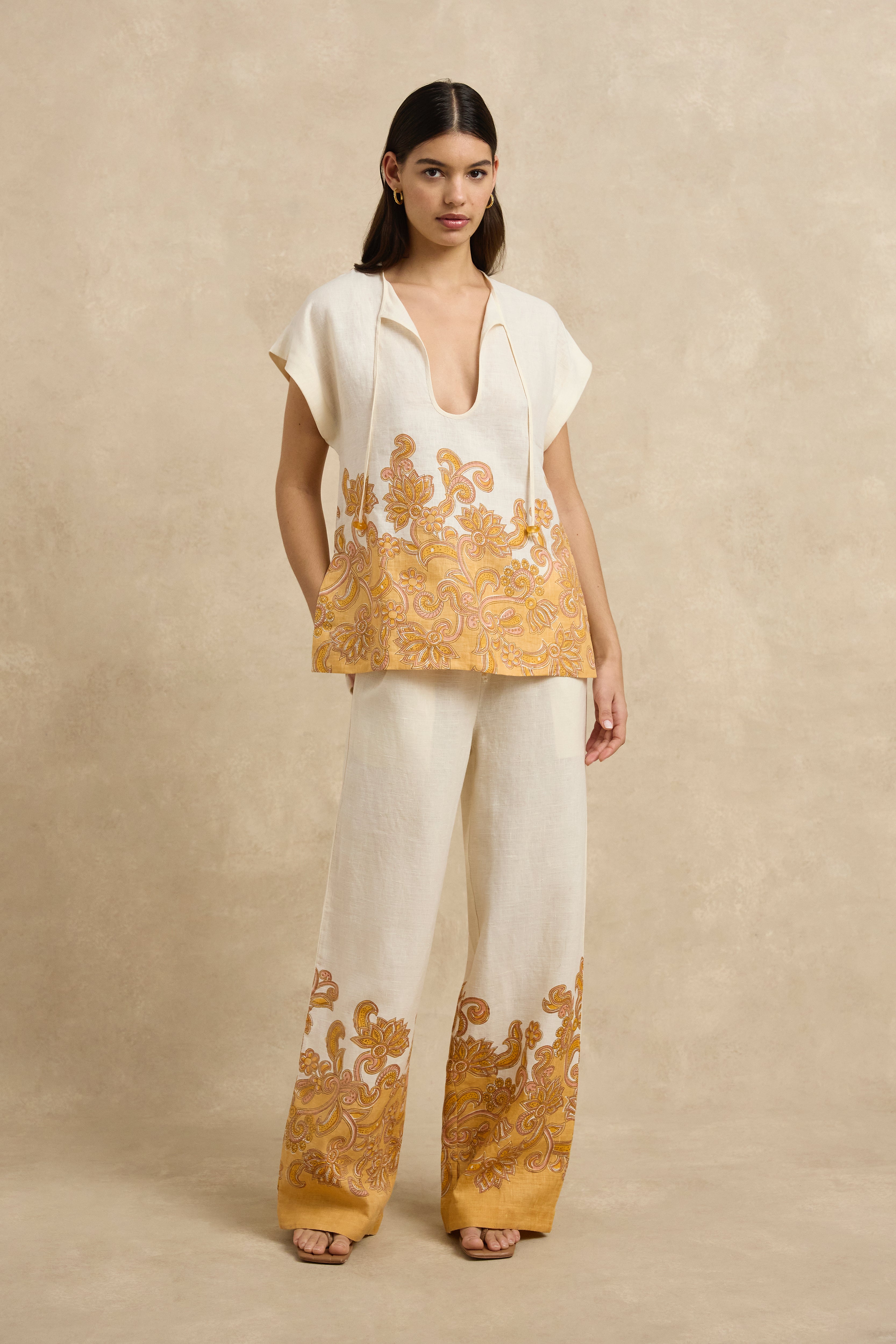 Florentine Pant - Brocade Apricot
