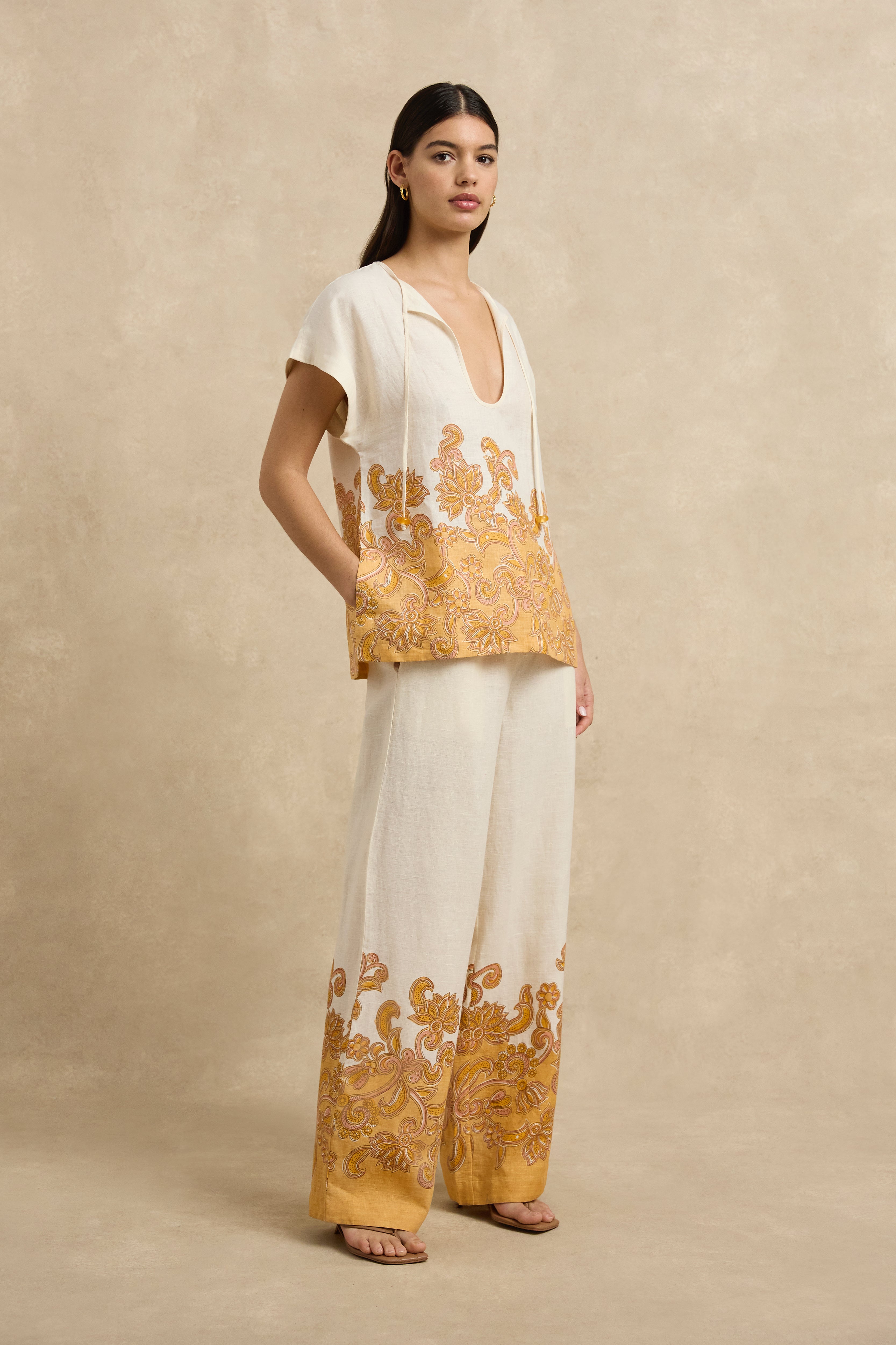 Florentine Pant - Brocade Apricot