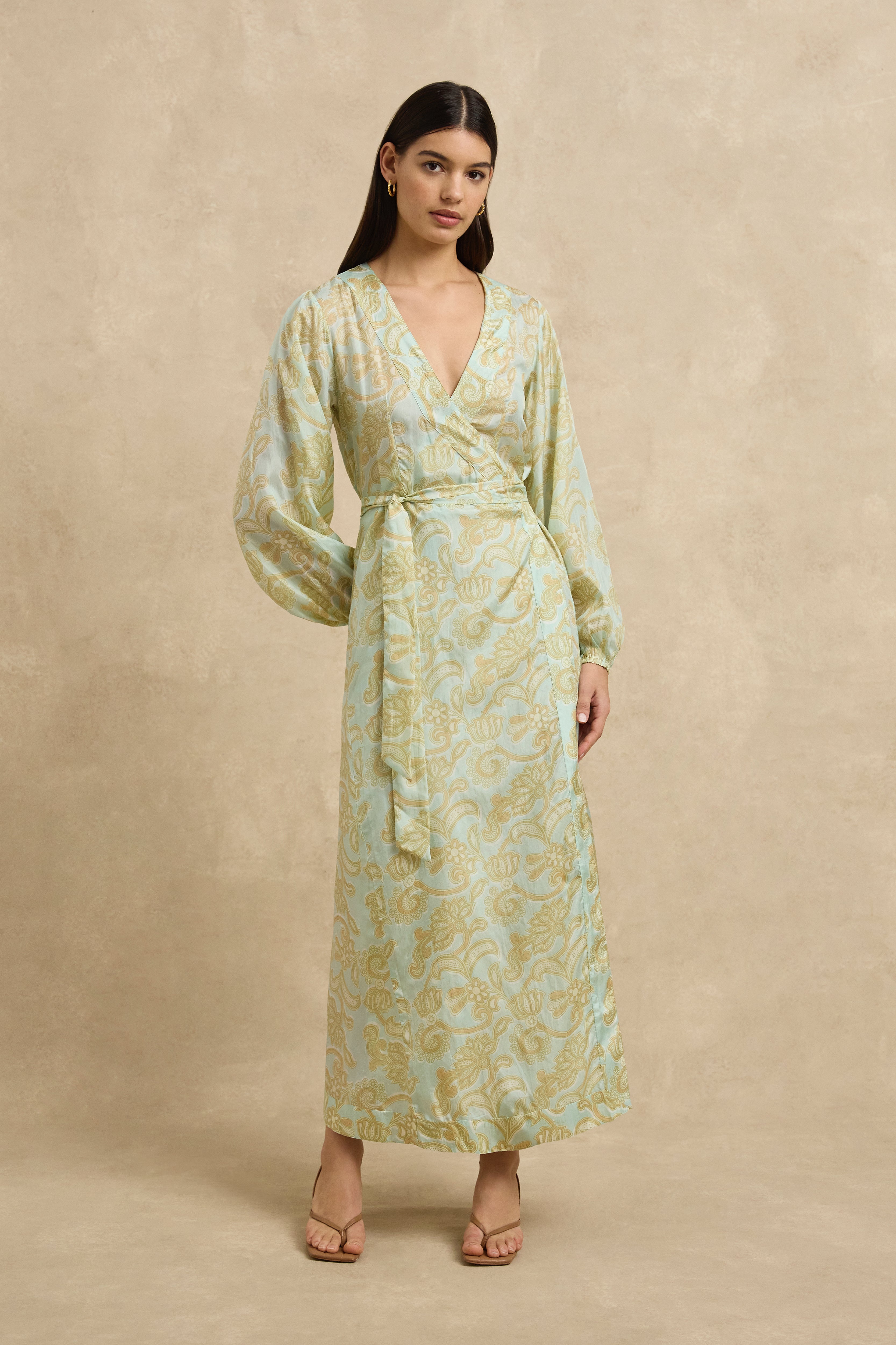 Luna Wrap Dress - Brocade Mint