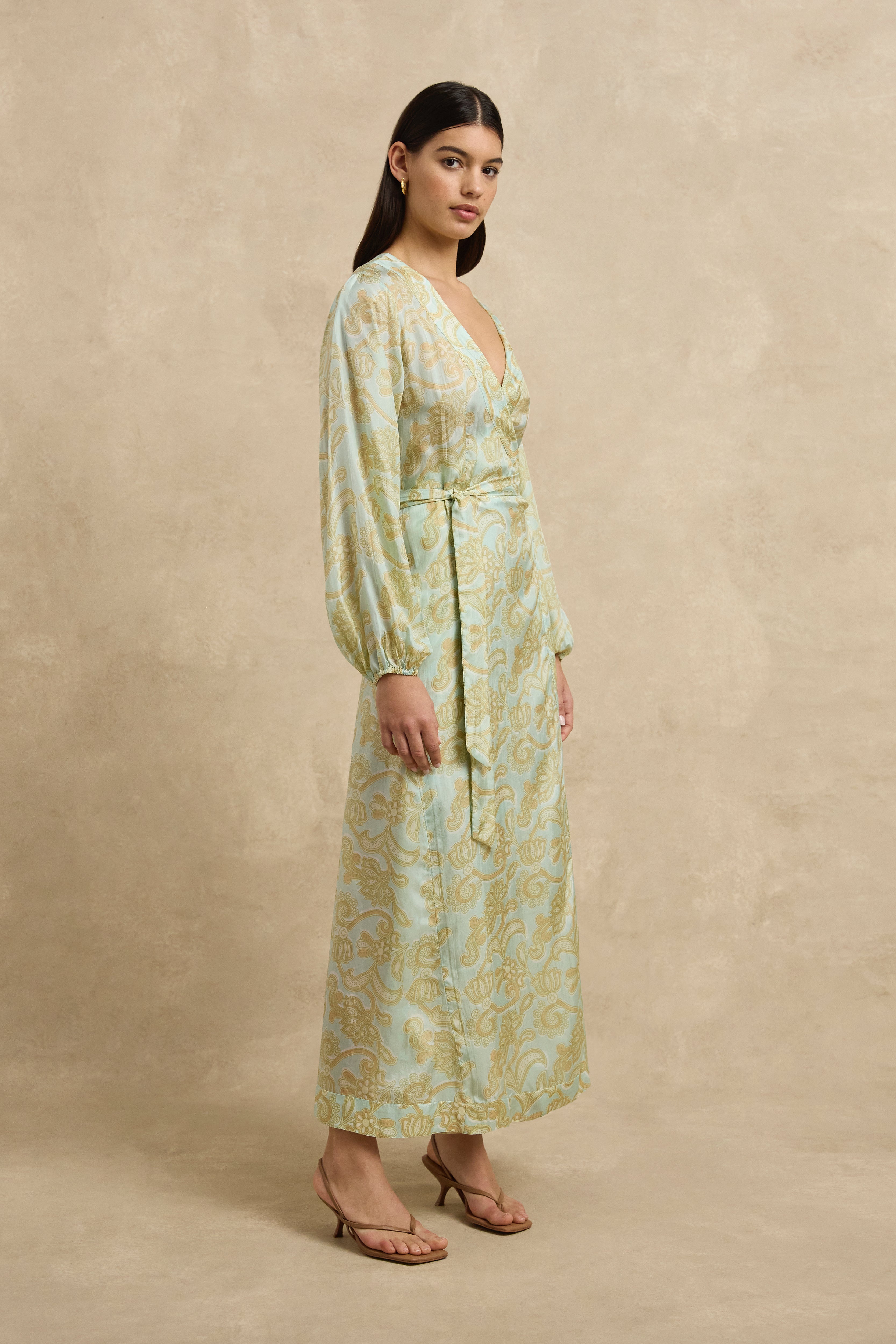 Luna Wrap Dress - Brocade Mint
